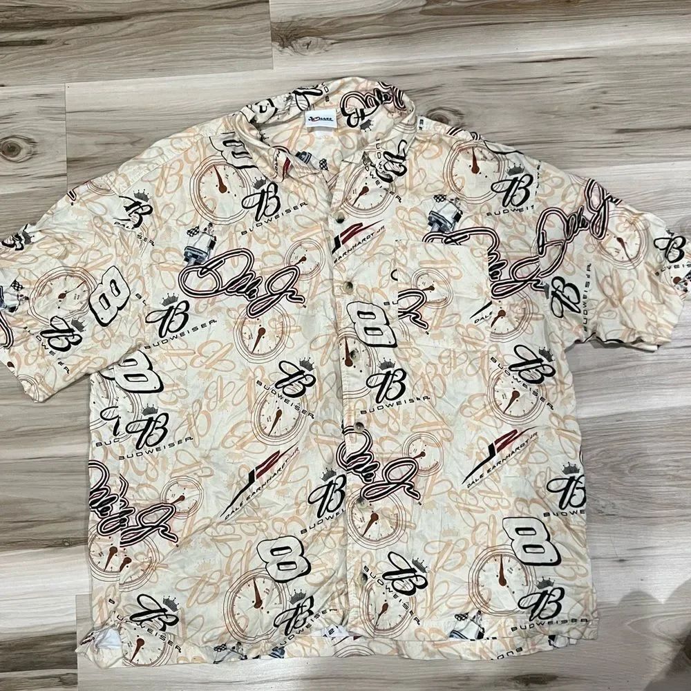 Chase Authentics Dale Earnhardt Jr Budweiser Hawaiian Camp Shirt Men’s 2XL